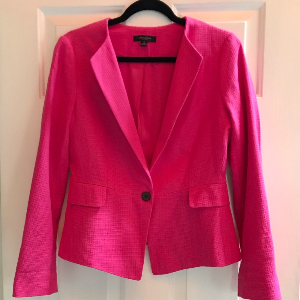 Ann Taylor Hot Pink Textured One-Button Blazer